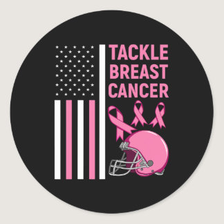 Tackle Breast Cancer Football American Flag  Classic Round Sticker