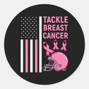 Tackle Breast Cancer Football American Flag Classic Round Sticker
