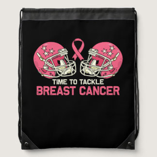Tackle Breast Cancer Football Helmet Pink Ribbon A Drawstring Bag