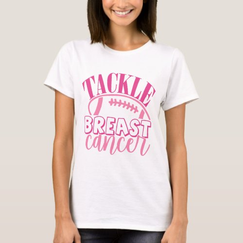 Tackle Breast Cancer Football Modern Pink T_Shirt