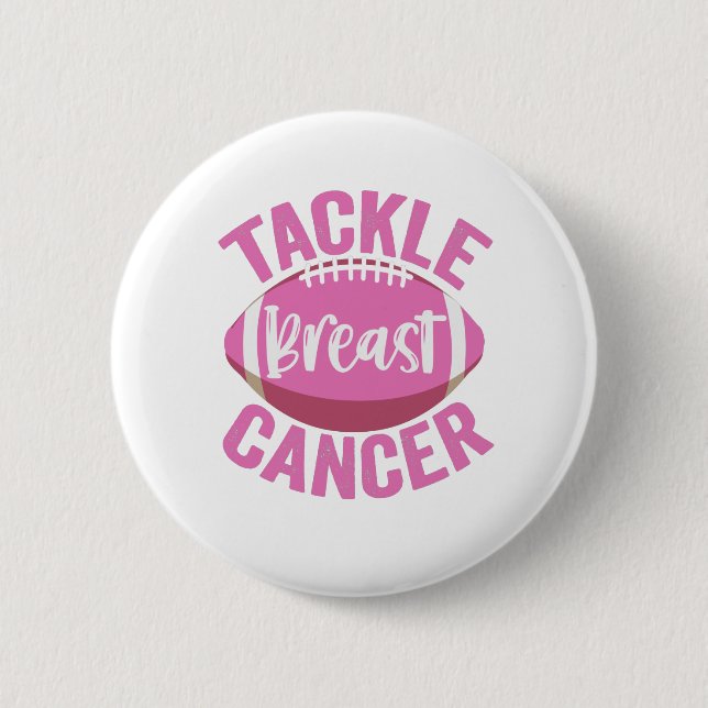Tackle Breast Cancer Funny Football Awareness Gift Button (Front)