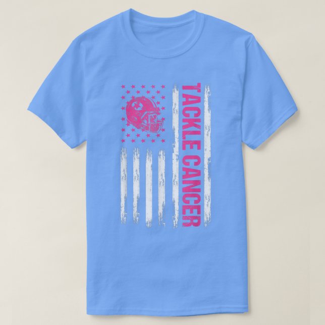 Tackle Cancer American Flag Baseball Breast Cancer T-Shirt (Design Front)