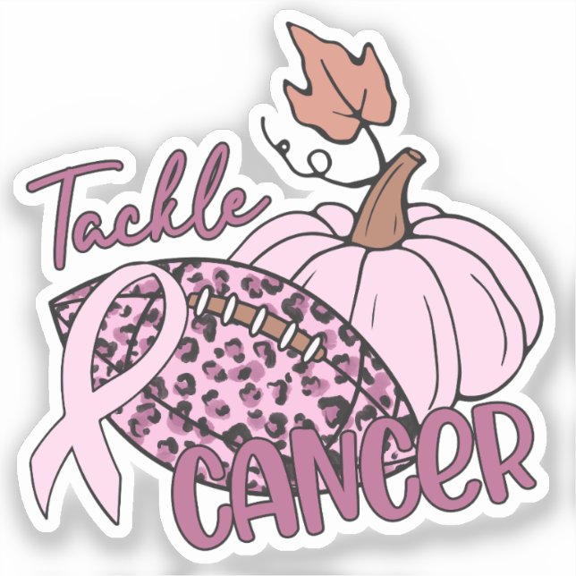 Tackle Cancer Football Pumpkin Breast Cancer Sticker (Front)