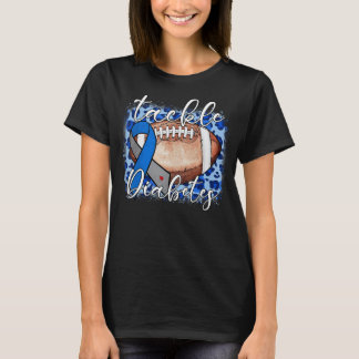 Tackle Diabetes Football  T1D Awareness Blue Ribbo T-Shirt