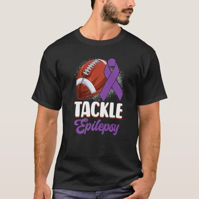 Tackle Epilepsy Awareness Day Warrior Football Pur T-Shirt (Front)