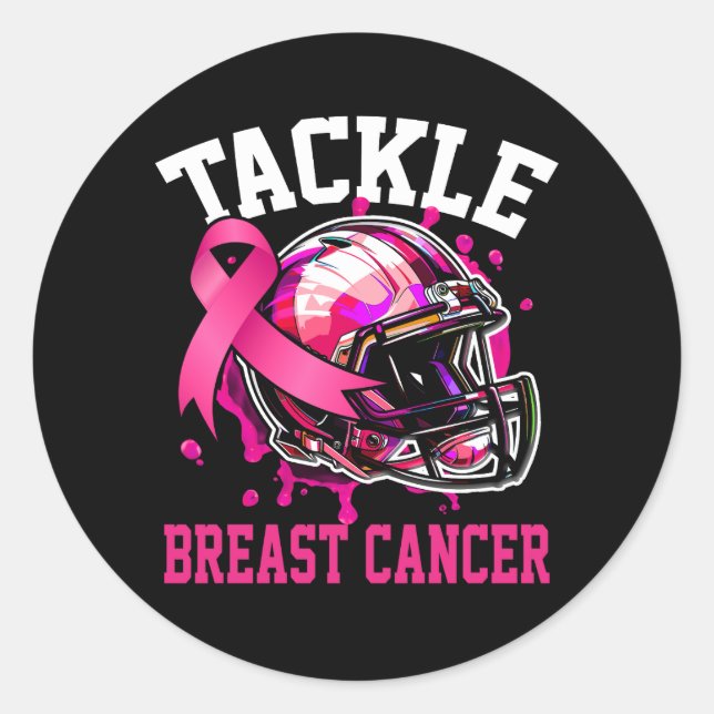 Tackle Football Breast Cancer Awareness Pink Helme Classic Round Sticker (Front)