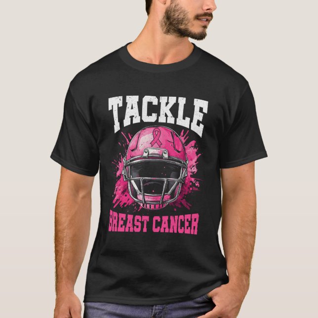 Tackle Football Breast Cancer Awareness Pink Ribbo T-Shirt (Front)