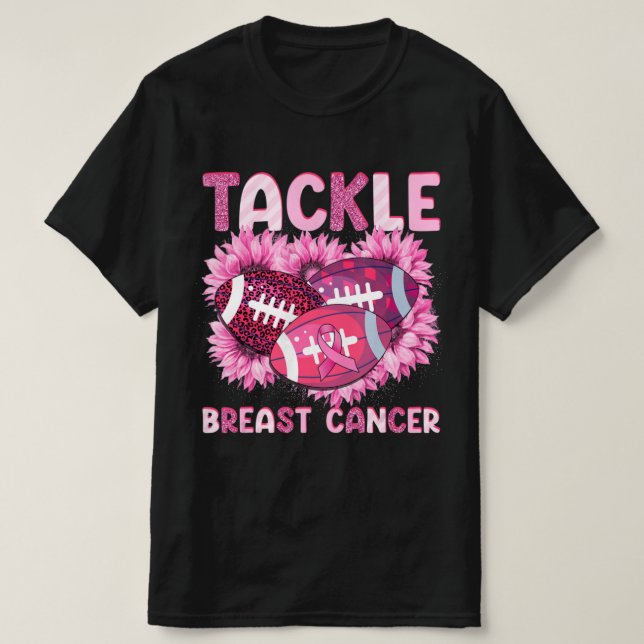 Tackle Football Cancer Pink Ribbon Breast Cancer A T-Shirt (Design Front)