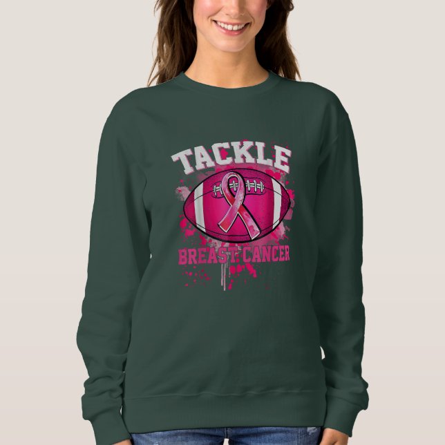 Tackle Football Pink Ribbon Breast Cancer Awarenes Sweatshirt (Front)