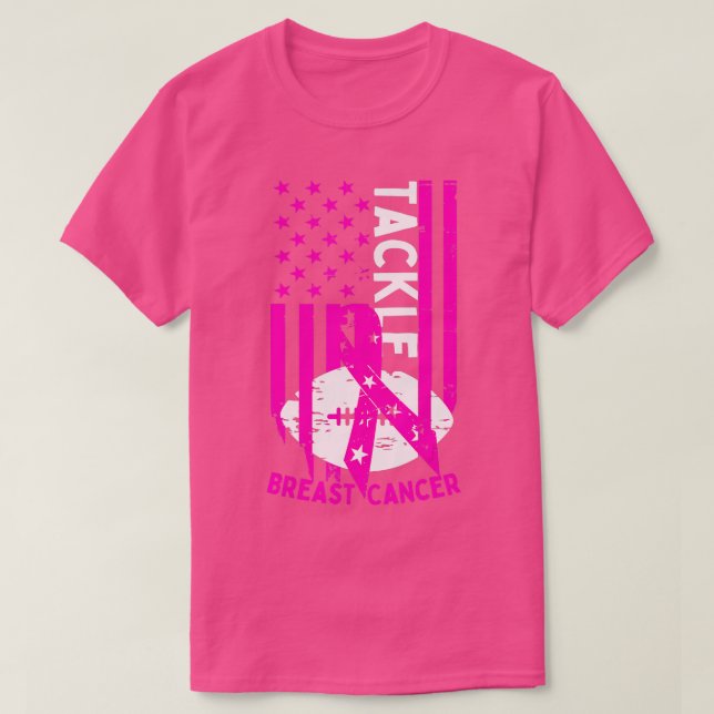 Tackle Football Pink Ribbon Breast Cancer Awarenes T-Shirt (Design Front)