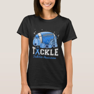 Tackle Footll Diabetes Blue Ribbon Dibetes Awarene T-Shirt