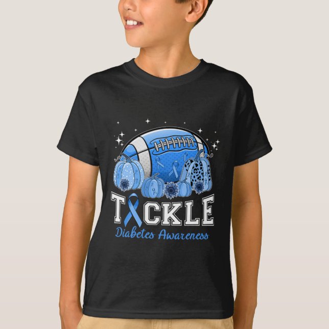 Tackle Footll Diabetes Blue Ribbon Dibetes Awarene T-Shirt (Front)