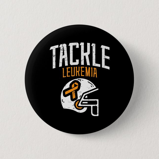 Tackle Leukemia Helmet Orange Ribbon Blood Cancer  Button (Front)