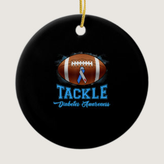 Tackle Type 1 Diabetes Awareness T1D Football Blue Ceramic Ornament