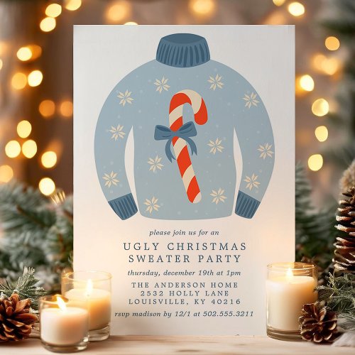 Tacky Candy Cane Ugly Christmas Sweater Party Invitation