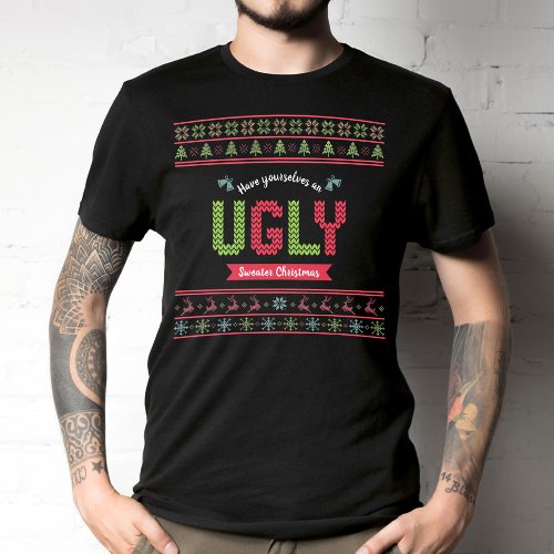Tacky Christmas Nordic Knit Pattern Green Red Ugly T_Shirt