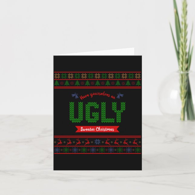 Tacky Christmas Nordic Knit Pattern Red Green Ugly Card (Front)