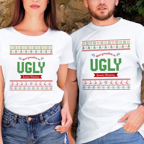 Tacky Christmas Nordic Knit Pattern Red Green Ugly T_Shirt