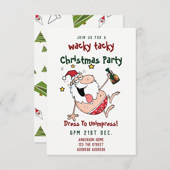 TACKY Christmas Party Invitation Funny DRUNK Santa (Front/Back)