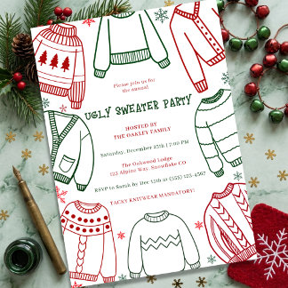 Tacky Fun Red Green Ugly Sweater Christmas Party Invitation