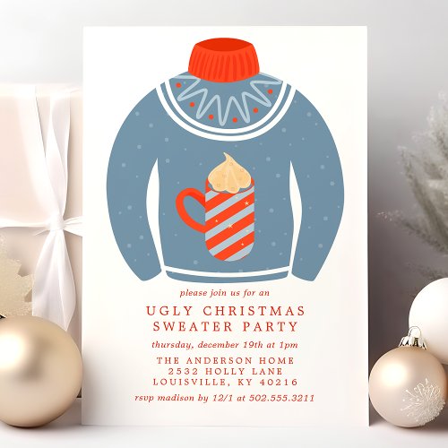 Tacky Hot Cocoa Ugly Christmas Sweater Party Invitation