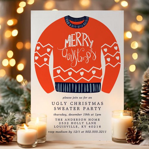 Tacky Merry Christmas Ugly Christmas Sweater Party Invitation