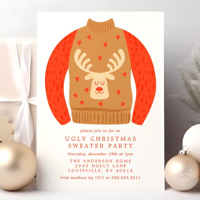 Tacky Reindeer Ugly Christmas Sweater Party Invitation (Creator Uploaded)
