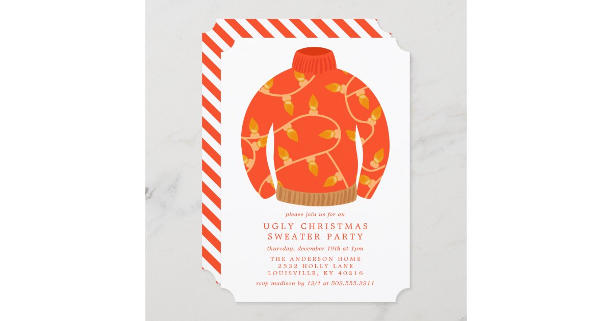 Tacky String Lights Ugly Christmas Sweater Party Invitation Zazzle