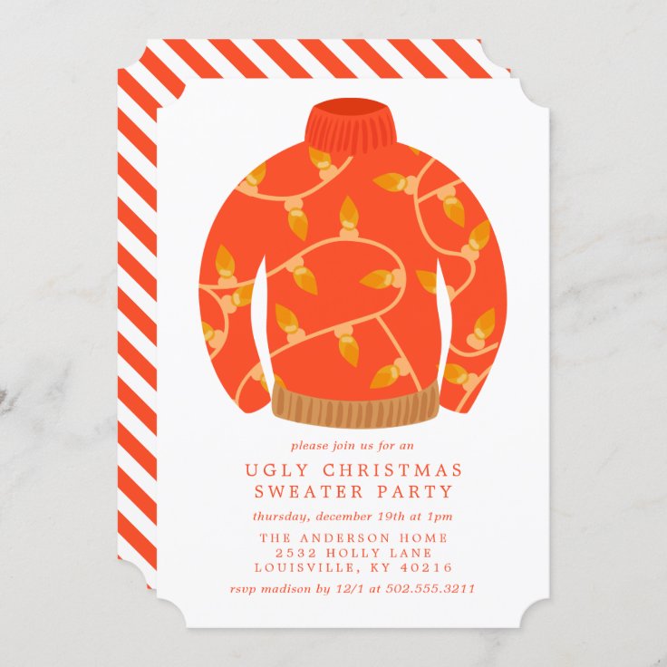 Tacky String Lights Ugly Christmas Sweater Party Invitation Zazzle