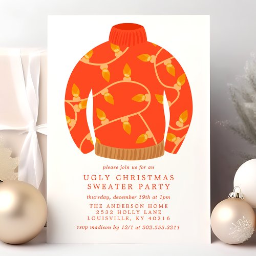 Tacky String Lights Ugly Christmas Sweater Party Invitation