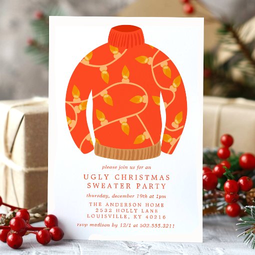 Tacky String Lights Ugly Christmas Sweater Party Invitation Zazzle