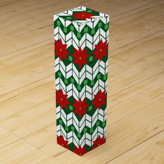 Tacky Sweater Style Poinsettia Christmas Wine Box (Front)