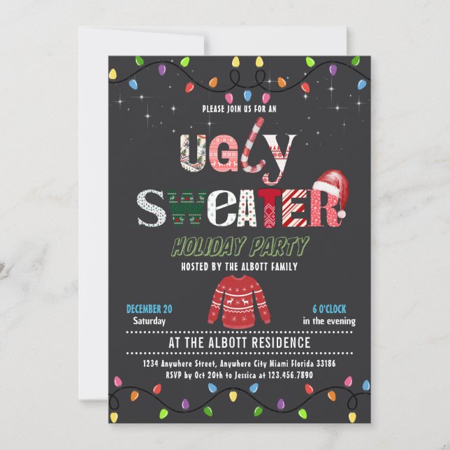 Tacky Ugly Christmas Holiday Sweater Party  Invitation (Front)