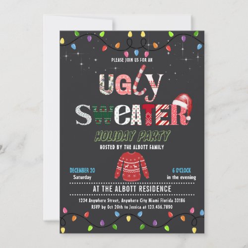 Tacky Ugly Christmas Holiday Sweater Party  Invitation