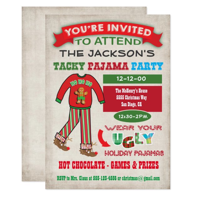 Tacky Ugly Christmas Pajamas Party Invitation