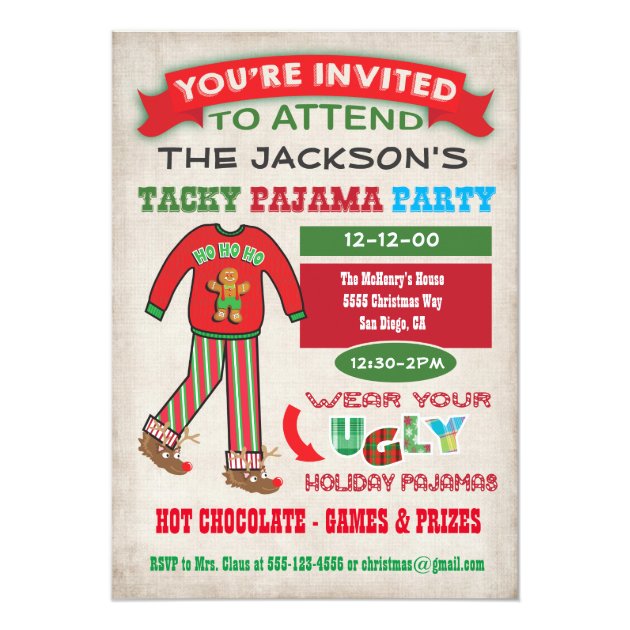 Tacky Ugly Christmas Pajamas Party Invitation