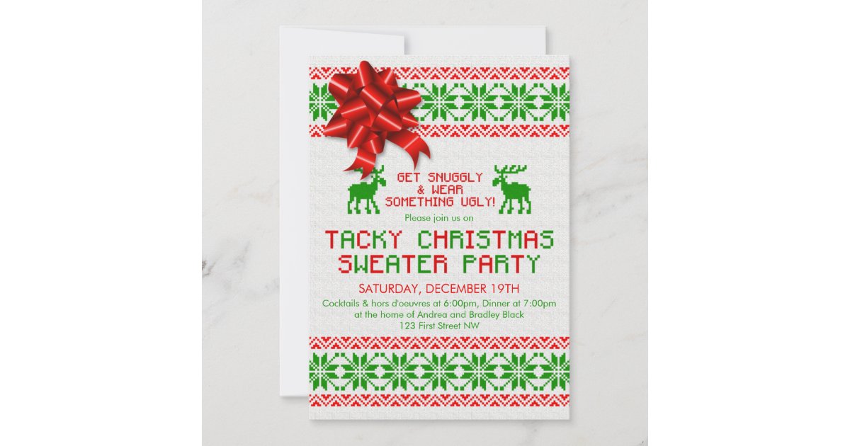 Tacky Ugly Christmas Sweater Party Invitation | Zazzle