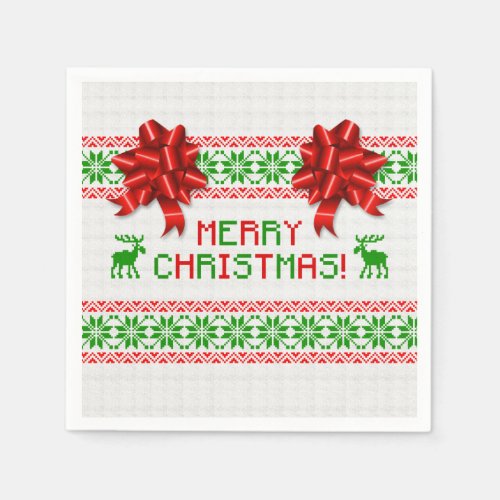 Tacky Ugly Christmas Sweater Red Green Bow Xmas Paper Napkins