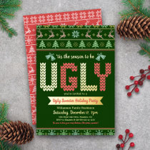 Tacky Ugly Sweater Christmas Party Green Real Gold Foil Invitation
