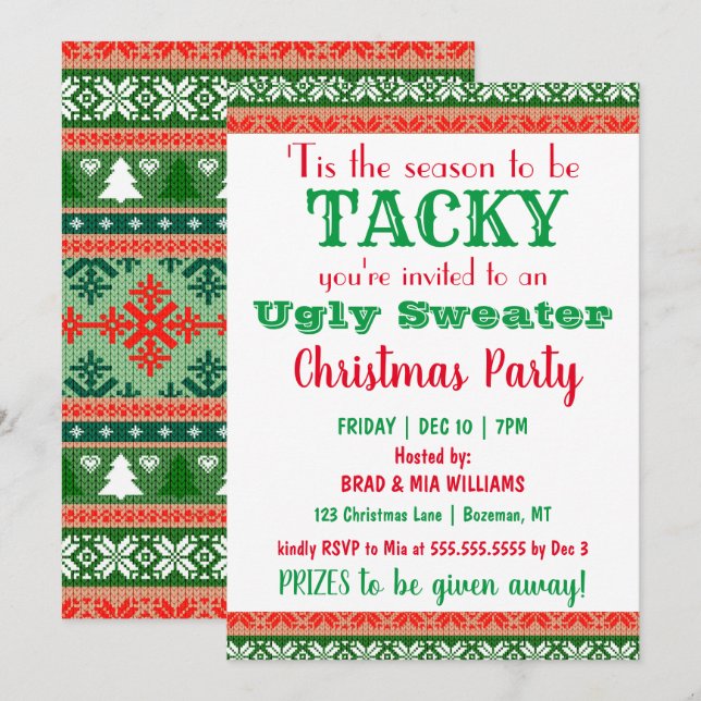 Tacky Ugly Sweater Christmas Party Invitation (Front/Back)