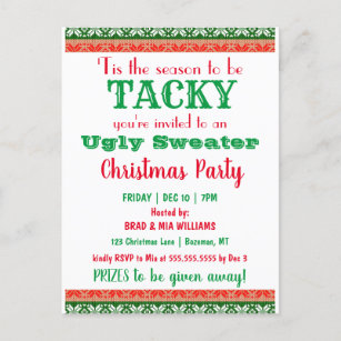 Tacky Ugly Sweater Christmas Party Invitation Postcard