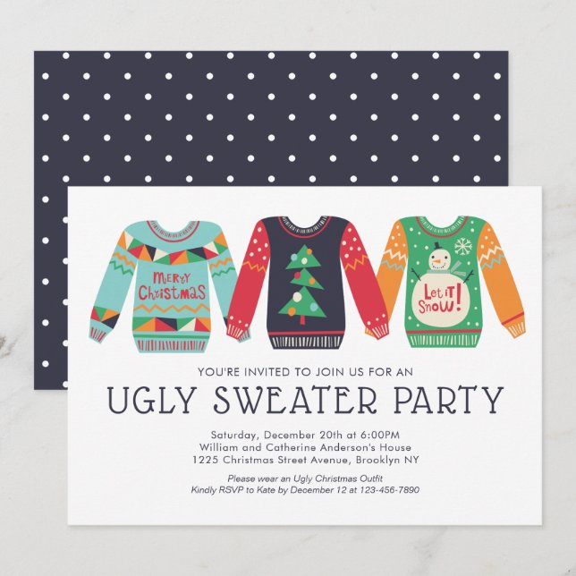 Tacky Ugly Sweater Christmas Retro Holiday Party Invitation (Front/Back)
