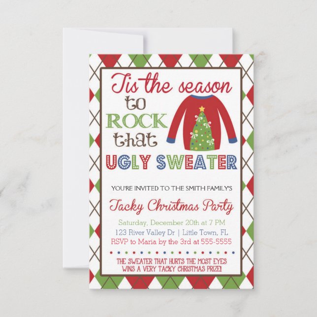 Tacky Ugly Sweater Holiday Party Invitation (Front)