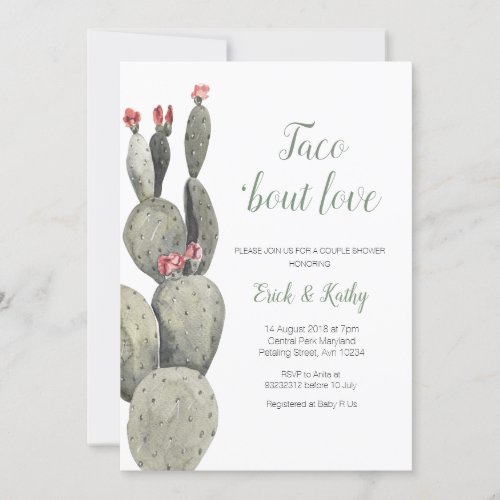 Taco about love Cactus Peach Baby Shower Invitation