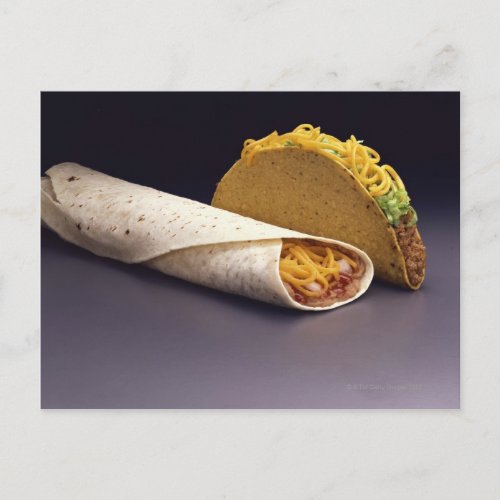 Taco and bean burrito postcard