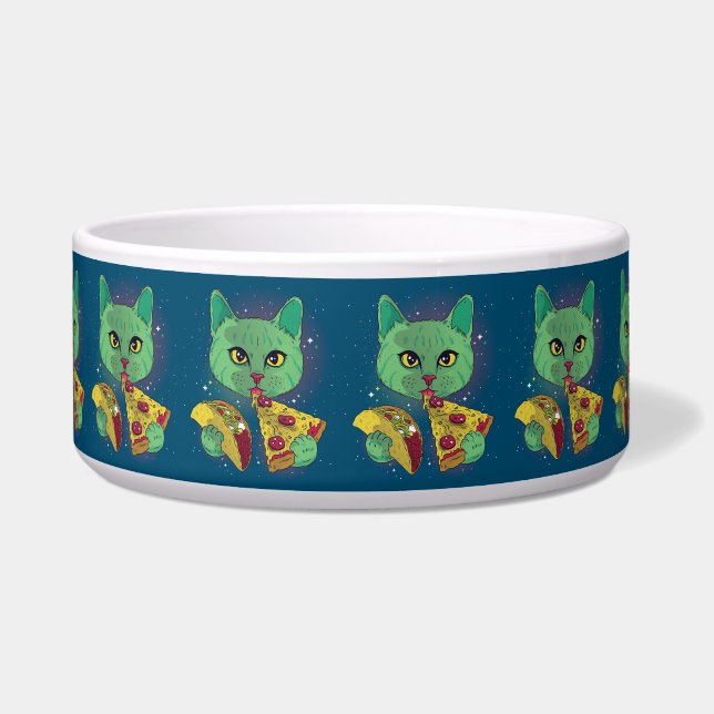 Taco and Pizza Cosmic Space Cat Bowl (Front)