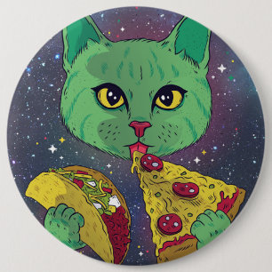 Taco and Pizza Cosmic Space Cat Button
