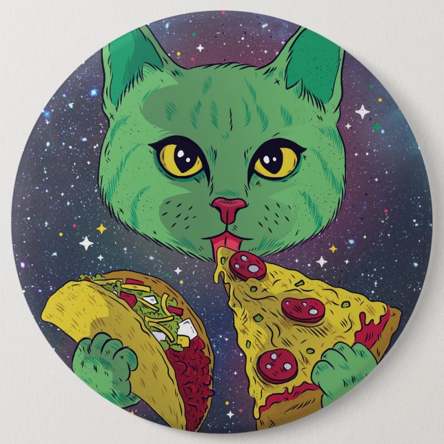 Taco and Pizza Cosmic Space Cat Button (Front)