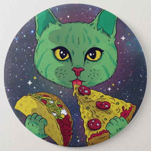 Taco and Pizza Cosmic Space Cat Button