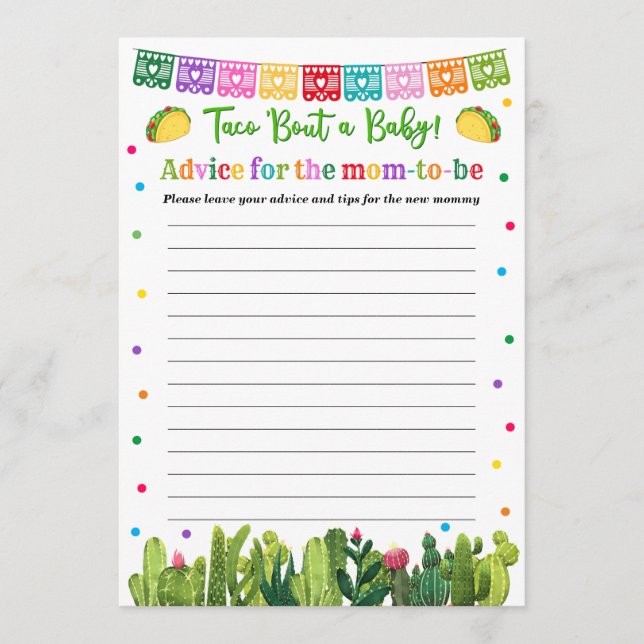Taco Baby Shower Advice for the Mommy Game (Front)